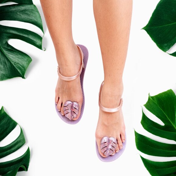 ZHOELALA — Sandals Comfort "TROPICAL LEAVES" • Violet Orchid - Picture 4 of 8